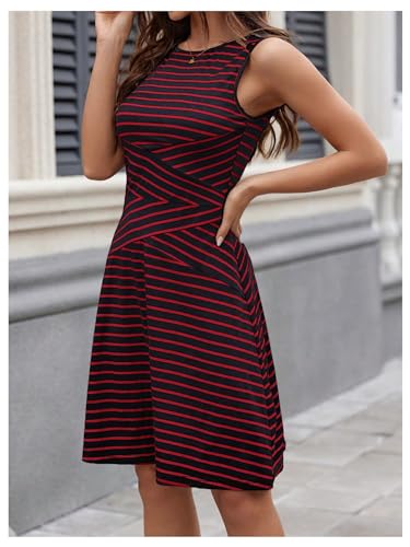 Verdusa Women'S Casual Dresses 2024 Sleeveless Striped Mini Dress High Waisted A Line Dresses Red L thumb #2