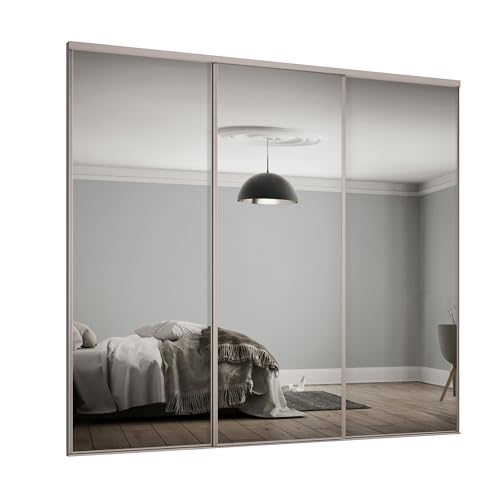SPACEPRO Heritage Sliding Mirror Wardrobe Doors – Modern 3 door Sliding Mirror Wardrobe, Cashmere Finish, Full Length Mirror Sliding Door Kit with Track, Ideal for 2260mm x 2216mm opening size