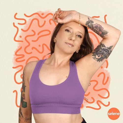 SELENE Top Academia Sem Costura Canelado Poliamida Nadador Sem Costura Feminino, Lilás, M