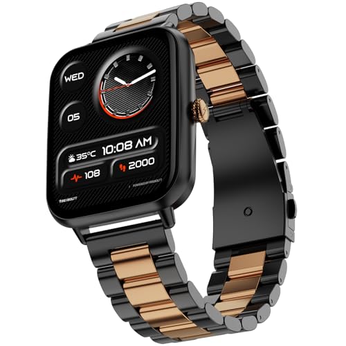 Image of Fire-Boltt Ninja Blaze Smart Watch, Stainless Steel Strap & Steel Body, 1.83 inch Display Bluetooth Calling Built-in Mic & Speaker, 120+ Sports Modes, Smartwatch for Man and Woman Onyx Gold
