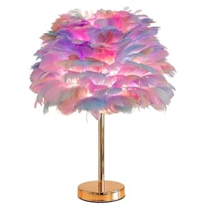 ZYLEIESENBAO Colorful Feather Lamp Creative Teen Feather Table Lamp Romantic Cute Girl Bedside Lamp Princess Nightstand Light for Bedroom Living Room Office Wedding Deco Birthday Valentines Gift