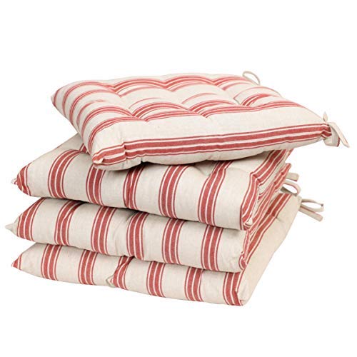 Image of Dibor Seat Pad Cushion Set of 2 Red Stripe Tie-On Dining Chair Cushions