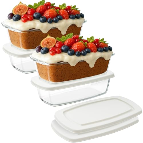 Navaris Molde Pan de Cristal con Tapa - 4x Fuente para Horno de Vidrio de Borosilicato 1,8 L - 4x Molde Rectangular Reposteria Congelar y Recalentar - Apto Microondas Lavavajillas