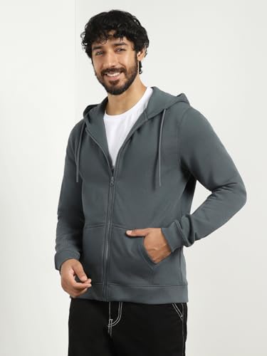 Image of Nobero Classic Zipper Hoodie for Men | Zip Up Hoodies for Men | Regular Fit | Full Zip Closure | Drawstring Hood | Zipped Hooded Sweatshirt | Cotton Rich Zipper Fleece Hoodie