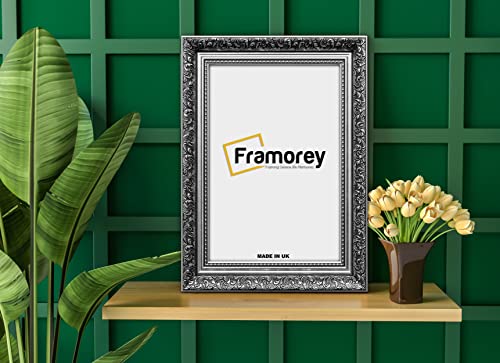 FRAMOREY Dahlia Ornate Effect Picture Frame, 34x22 Inch Size Silver Photo Frame, Traditional Wall Art Poster Frames, Photo Print Frame