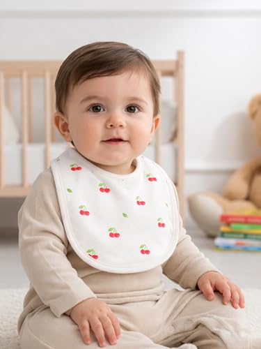 Image of Kidbea Organic Cotton Baby Bib, Adjustable Snap Closure Soft Absorbent Feeding Bibs Apron for Newborns & Infants Child With Cute Prints | Reusable Baby Essential