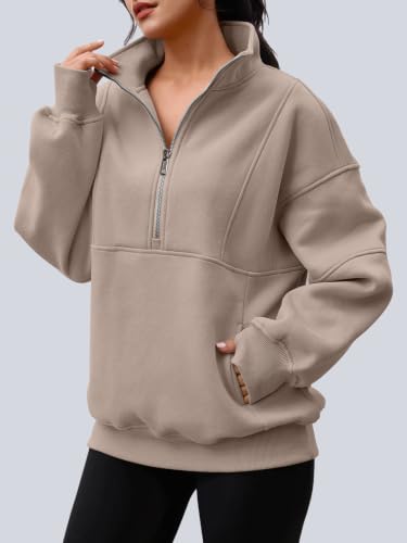 Image of AUTOMET Women's Quarter Zip Oversized Sweatshirt Fleece Mock Neck Pullover