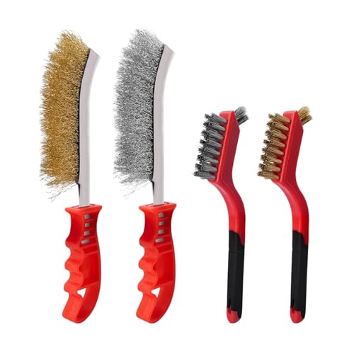 4 Pezzi Spazzola Acciaio con Manico in Plastica, Spazzola Metallica per la Pulizia con Impugnatura in Plastica, per La Pulizia di Vernice, Grasso Sporco, Ruggine, Sporco, Polvere