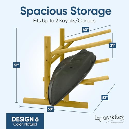 Log Kayak Rack - 2-Place Kayak/Canoe Rack, Freestanding Kayak Storage Rack, Kayak Racks for Outdoor Storage, Surfboard or SUP Storage, Canoe Storage Racks - Natural