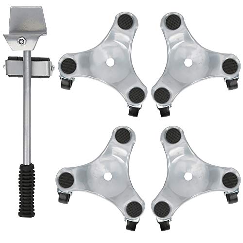 Kit de Déménagement et Levage de Meubles 4 Curseurs Roulettes à 3 Roues Plaque Mobile en Argent pour Objets Lourds Portant 400KG