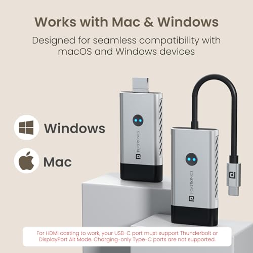 Image of Portronics Sky Cast Wireless Type-C to HDMI Screen Casting Adapter 4K@50Hz, Type-C Input, Plug & Play,10m Range, Simultaneous PD Charging, Cast Video & Audio from Laptop /Tablet to TV /Projector /Monitor
