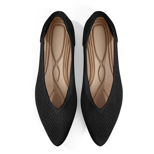 Flats for Women Pointed Toe Knit Ballet Comfortable Dressy Washable Flat Shoes
