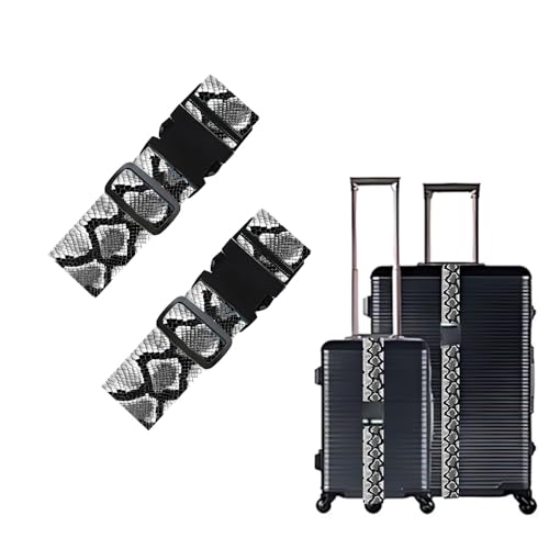 Image of Snakeskin Luggage Straps 2 Pack - Python Scale Print Suitcase Belts with Quick-Release Buckle, Bold Fashion Travel Accessories