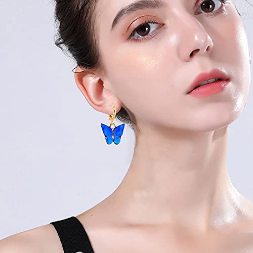 Seakuur Coforful Butterfly Jewelry Set Cute Acrylic Butterfly Pendant Necklace Earrings Adjustable Chain Bohemian Necklace For Women Boho Jewelry Valentine's Day Gifts (Blue) #TOP1