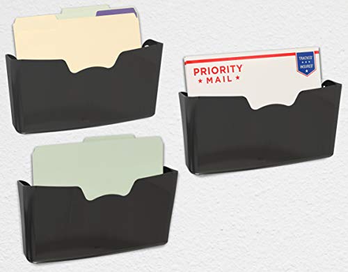 3 Pack - Simple Houseware Plastic Single Pocket Wall Mount File Holder, Black #TOP2
