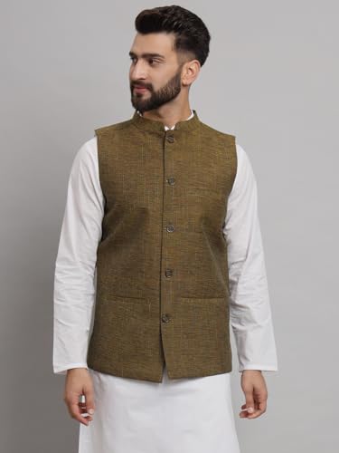 Image of LATEST CHIKAN Men's Traditional Cotton Solid Nehru Jacket /Waistcoat