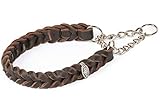 CopcoPet - Fettlederhalsband geflochten mit Zugstop Kette, Braun 60-65 cm x 25 mm Hunde Halsband