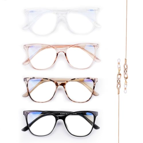 RLOZRN Reading Glasses for Women - Blue Light Blocking Readers for Women - Cat Eye Shaped Frame - Flexible Spring Hinge Design - Anti Glare UV - 4 Pairs, 1.25