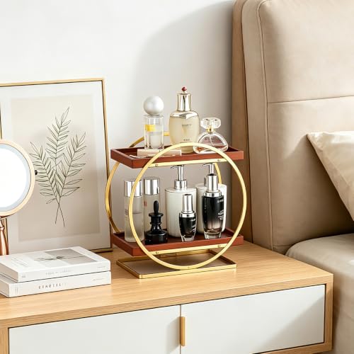 YIWANFW 2-Tier Bathroom Organizer Countertop, Wooden Gold Perfume Organizer - image 5