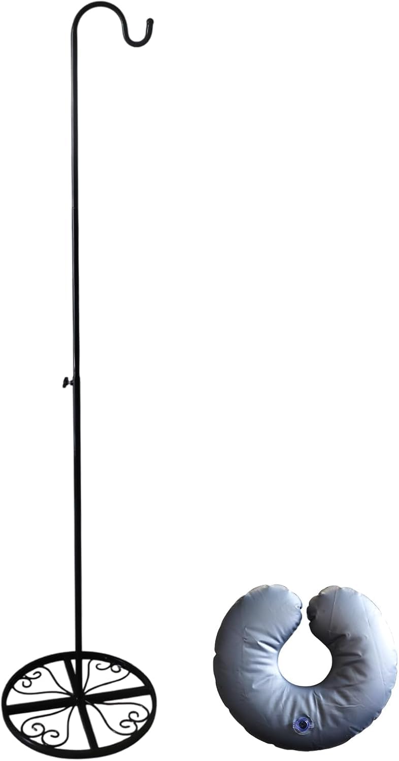 Dnoifne Adjustable Shepherd's Hook 125-160cm with Water Bag – Heavy Duty Iron Plant Hanger for Wind Chimes, Bird Feeders & Garden Decor | Indoor & Outdoor Use