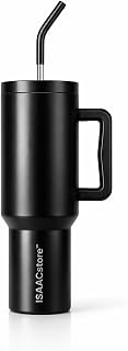 40 oz Insulated Tumbler with Handle & Straw – 18/8 Stainless Steel, BPA-Free, Double-Wall Vacuum, Keeps Drinks Hot & Cold for Hours (Matte Black)