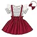 Neugeborene Säugling Baby Mädchen Kleidung Outfit Set 3 Stück Gestreiftes Oberteil + Hosenträger Rock + Bogenstirnband für 18M-6 Jahre alt,Rot,2-3 Jahre