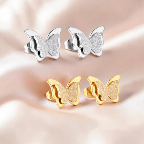 Image of Nilu's Collection Charming Dual Butterfly Classic Stud Earrings For Girls and Women | Anti-Tarnish | Anti- Allergy