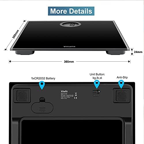Vitafit Digital Scales for Body Weight Bathroom Scales, Weighing Scales with Step-On Technology, LCD Display(400lb),Batteries Included, Superb Black