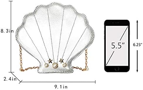 Vista 7 de Mini holograma de las mujeres forma de concha marina PU cuero noche embrague bolso cruzado