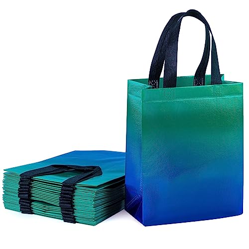 WRAPAHOLIC 12 Pack Reusable Gradient Mint Gift Bag with Handles