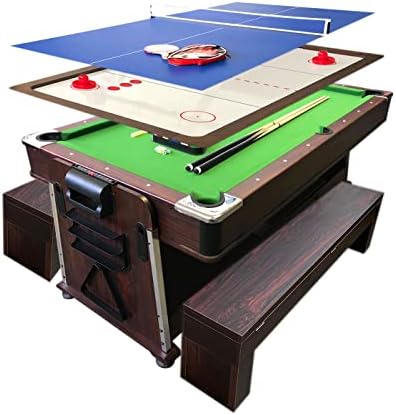 simba usa 4 in 1 - 7Ft Green Pool Table with Benches + Air Hockey + Tennis Table Tennis + Dinner Table Model Mattew, Green,White,Red