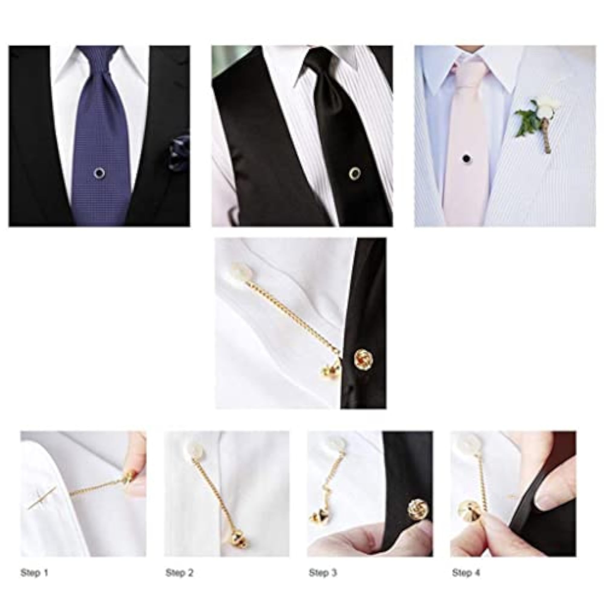 3pcs Men's Tie Tack Pins and Collar Pins for Valentine's Day