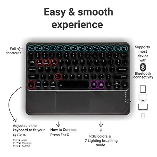 CONCEPT KART Bluetooth Wireless Touchpad Keyboard with LED Backlit| Silent Keys| Ultra-Slim Multi-Device Keyboard for ipad Tablet, Android,... - Image 3