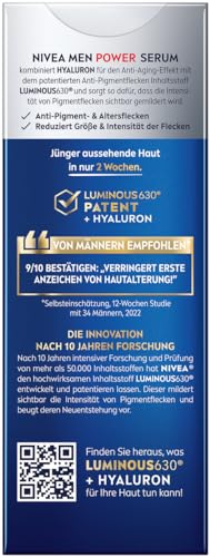 NIVEA MEN Sérum puissant anti-âge 2 en 1 pour homme avec acide hyaluronique pour un effet anti-âge, soin de la peau avec LUMINOUS630® contre les taches de vieillissement et de pigmentation (30 ml)