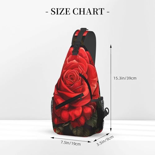 Mochila tipo sling con diseño de rosas rojas ligera para viaje miniatura 3