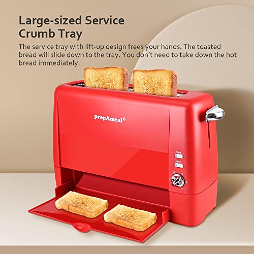 prepAmeal Long Slot Toaster 2 Slice Toaster with 6 Shade Settings, Bagel/Cancel, Extra Wide Slots, Removable Crumb Tray, for Bagels, Waffles, Breads, Puff Pastry, Snacks (2-Slice, Red) by prepAmeal - Image 5