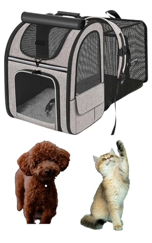 猫 キャリーケース 犬用リュック 折りたたみ式 猫 きゃりーバッグ 軽量 通気 ペットキャリーバッグ メッシュ窓 大容量 34×28×44cm 拡張可能 反射テープ ポケット多機能 猫 防災 バッグ 旅行 お出かけ 電車に乗れるペットキャリー
