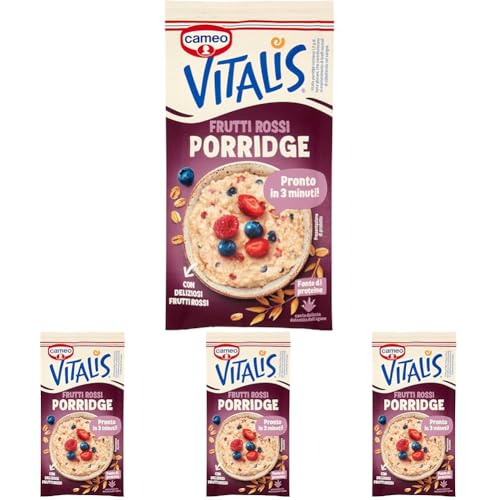 Cameo Vitalis Porridge Gusto Frutti Rossi con Fiocchi Integrali di Avena e Delicati Frutti Rossi, Preparato Istantaneo, Porridge Pronto in 3 Minuti, Fonte di Proteine, Busta Monoporzione 56 g