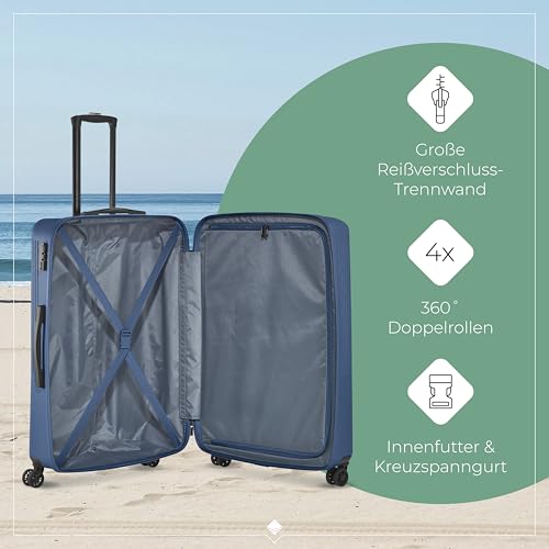 Travelite 4-Rad Hartschalenkoffer groß 96 Liter, Gepäck Serie Bali: ABS Hartschalen Trolley mit TSA Kombinationsschloss, 77 cm