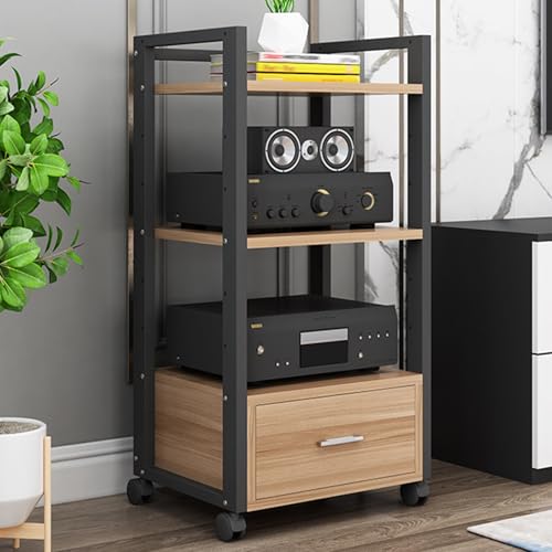 4-Poziomowa Wieża Audio Na Kółkach, Regulowana Szafka Na Sprzęt Multimedialny Z Szufladami, Metalowa I Drewniana, Na Gramofon, Konsolę Do Gier, Odtwarzacz Dvd I Projektor – Nowoczesne Rozwiązanie Do
