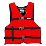 Airhead General Purpose Life Jacket for Adults & Kids - US Coast Guard Approved Life Vest for Men, Women, Youth, Child & Infant, Boating Safety PFD for Fishing & Swimming, Adult Standard, Red