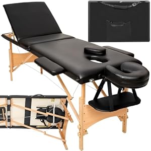Table de Massage Pliante Professionnelle 3 Zones Massage et Relaxation Bois Table Esthetique Professionnel Cosmetique Lit de Massage Portable Repose Bras & Housse de Transport - Noir