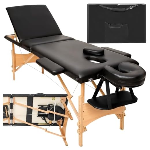 tectake® Mobile Massageliege 3 Zonen, höhenverstellbar, klappbar, Zubehör Kopfstütze, Tasche, belastbar bis 250kg, Möbel für Kosmetik, Massage, Tattoo Zubehör, Physiotherapie Zubehör - schwarz