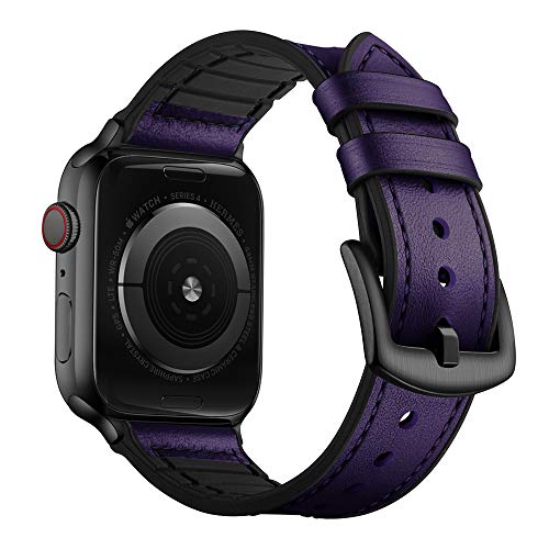 OUHENG Leather Bands Compatible with Apple Watch Band 49mm/46mm/45mm/44mm/42mm, Leather Rubber...
