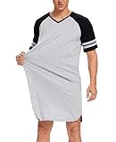 MINTLIMIT Men's Nightgown Short Sleeve V Neck Knee Length Sleep Shirt Comfy Sleepwear Cotton Nightsh