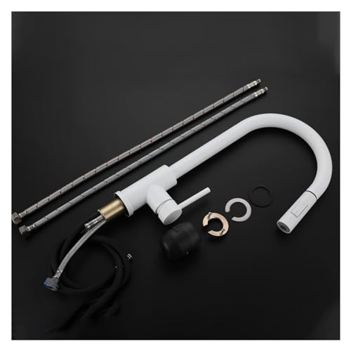 Robinet de cuisine blanc avec douchette amovible et jet 2 modes