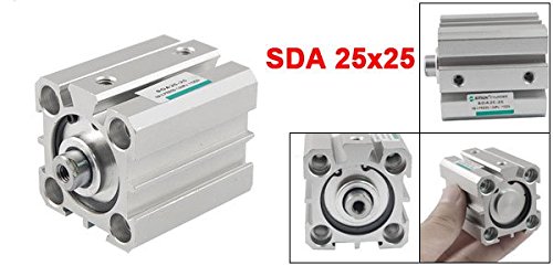 Sourcingmap SDA 25mm Bore 25mm Stroke Compact Pneumatic Air Cylinder, Silver Tone - Image 3