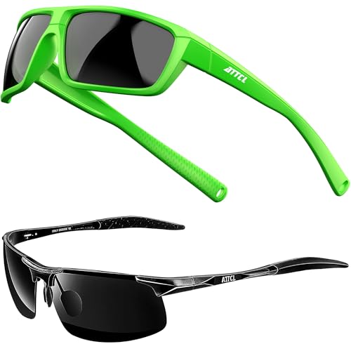 ATTCL Bundle Polarized Wrap Sunglasses For Men+Driving Polarized Sunglasses for Men :(5001-LvseC10)+(8177-Black)