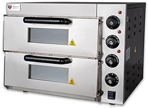 Beeketal 'BPO33-2' Profi Doppel Kammer Pizzaofen mit 2x 400x400 mm Schamottstein, Gastro Steinbackofen für Pizza und Backwaren, Leistung 3000W, Pizzabackofen Temperatur bis zu 350°C