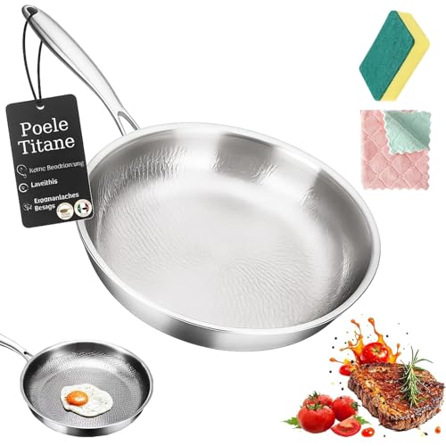 Générique Poele Titane, Premium Titanium Pro 20 24 26 28 30 cm, Poêle en Titane Robuste sans Revêtement sans Revêtement avec Poignée Amovible (Sans...